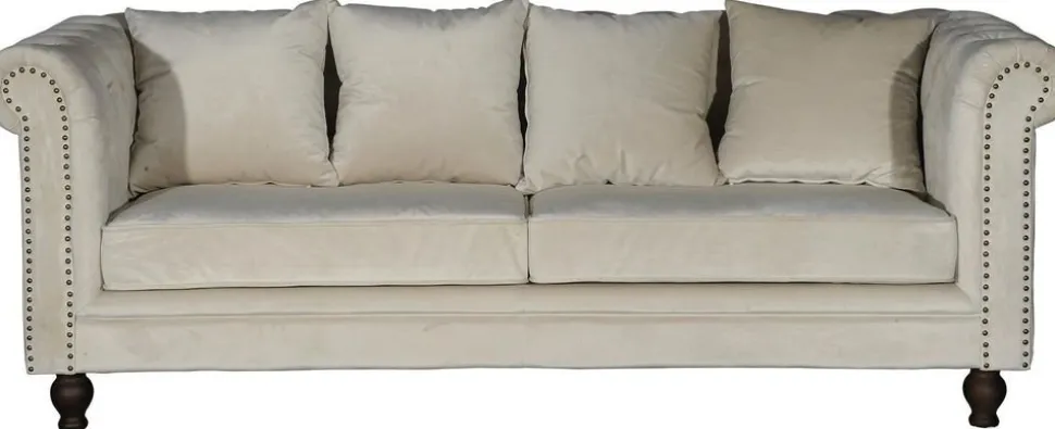 Churchill 3-sits chesterfieldsoffa - Beige sammet + Fläckborttagare för möbler