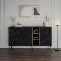 Clara skänk - Mörkbrun/svart marmor