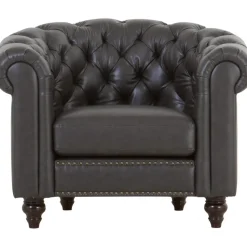 Clubfåtölj chesterfield mörkbrun PU