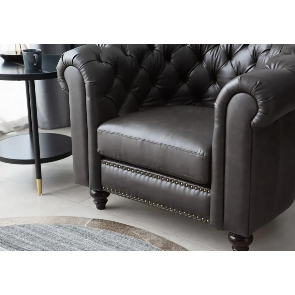 Clubfåtölj chesterfield mörkbrun PU