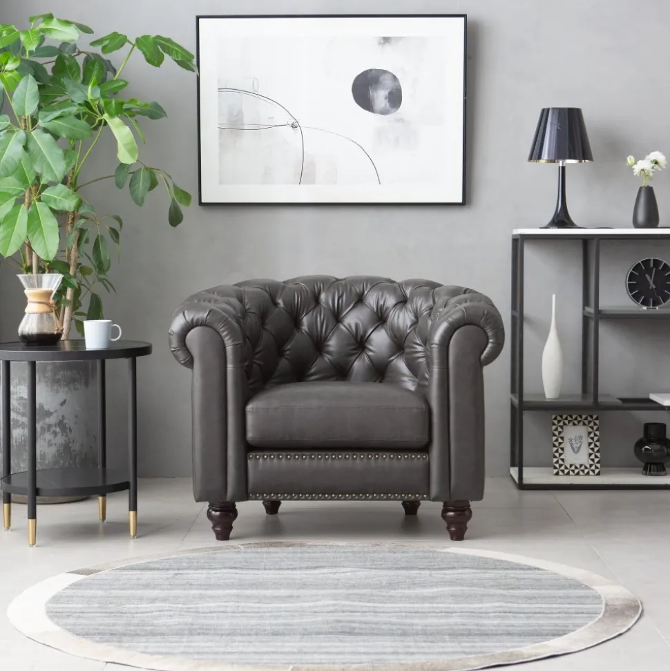 Clubfåtölj chesterfield mörkbrun PU + Textilrengöring för möbler