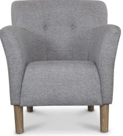 Clubfåtölj i grått tyg med ekben + Textilrengöring för möbler