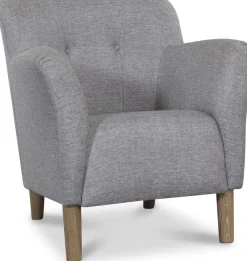 Clubfåtölj i grått tyg med ekben