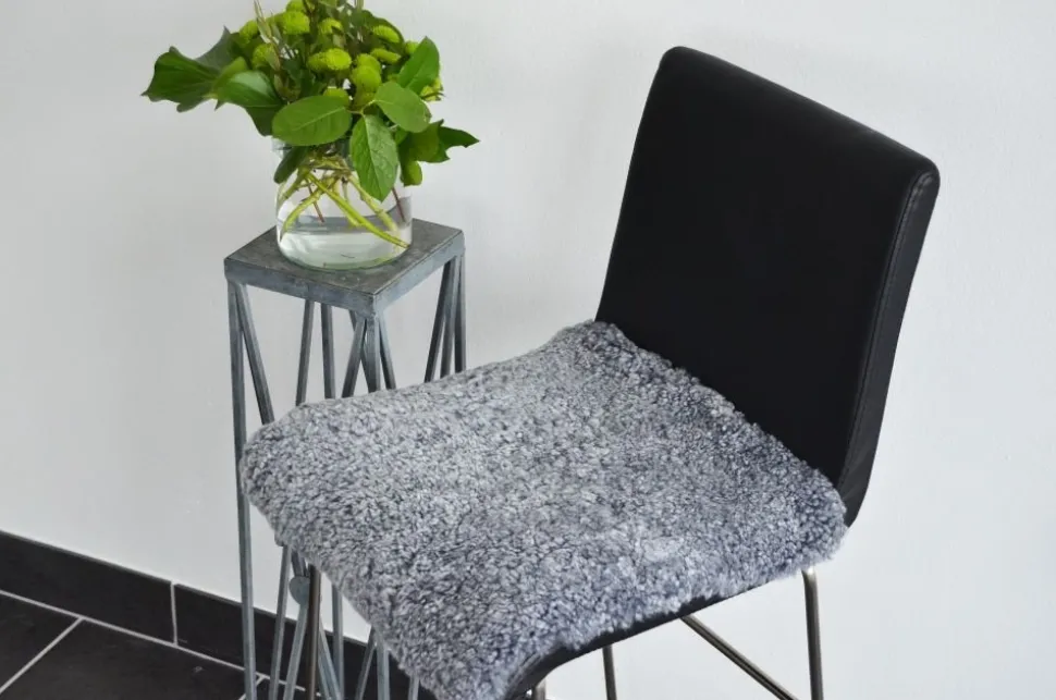 Curly stolsdyna fårskinn Silvergrå