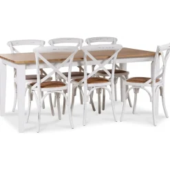 Dalarös matgrupp 180 cm bord vit/ek + 6 st vita Gaston matstolar + 6.00 x Stolsdyna