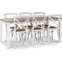 Dalarös matgrupp 180 cm bord vit/ek + 6 st vita Gaston matstolar