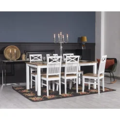 Dalarös matstol med eksits och kryss i rygg - Vit / Oljad ek + Träolja för möbler