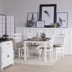 Dalarös matstol med eksits och kryss i rygg - Vit / Oljad ek + Träolja för möbler