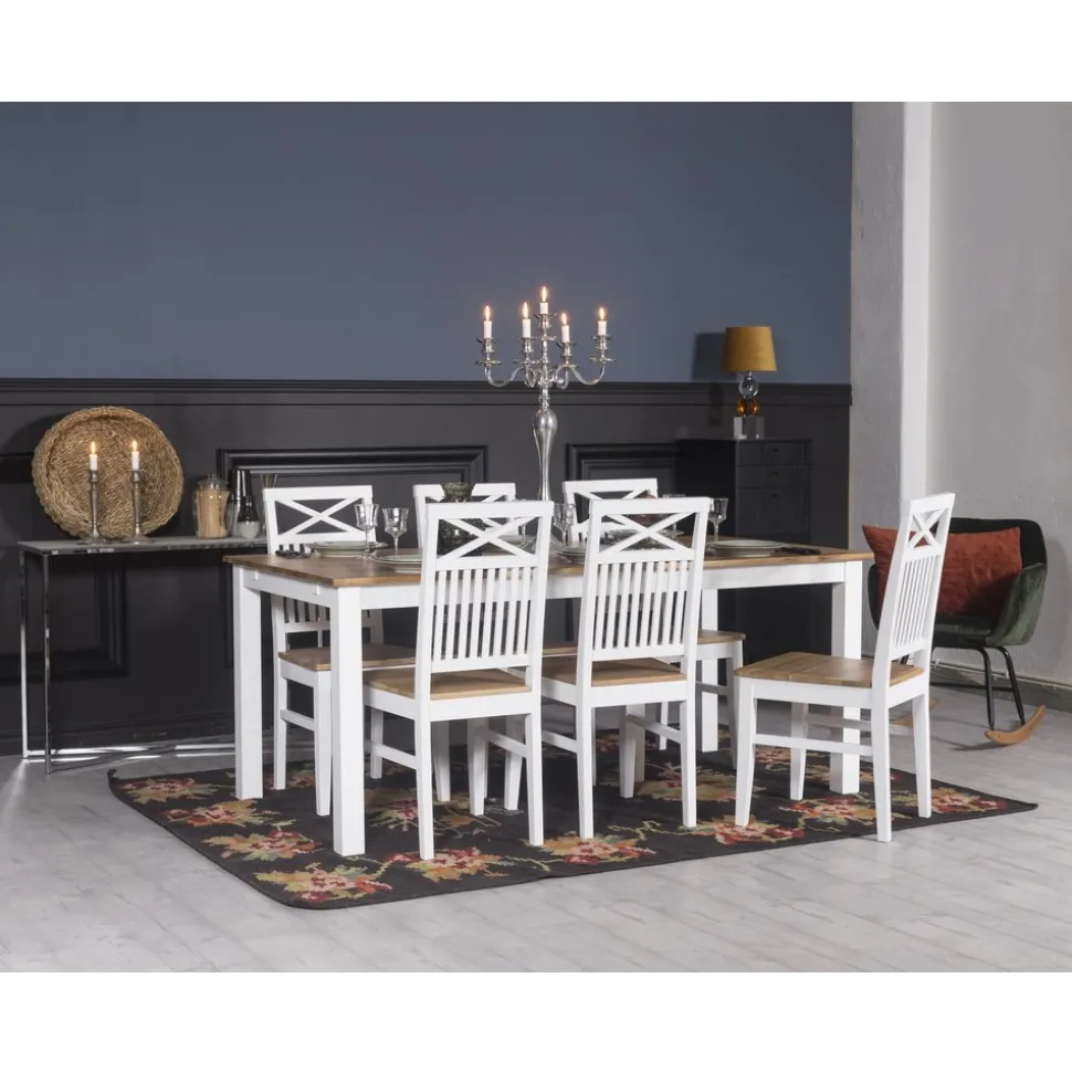Dalarös matstol med eksits och kryss i rygg - Vit / Oljad ek