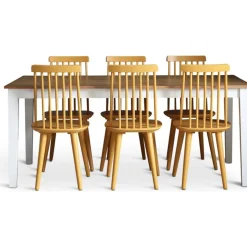 Dalsland matgrupp: Matbord i Ek / Vit med 6 st gula Pinnstolar + 4.00 x Möbeltassar