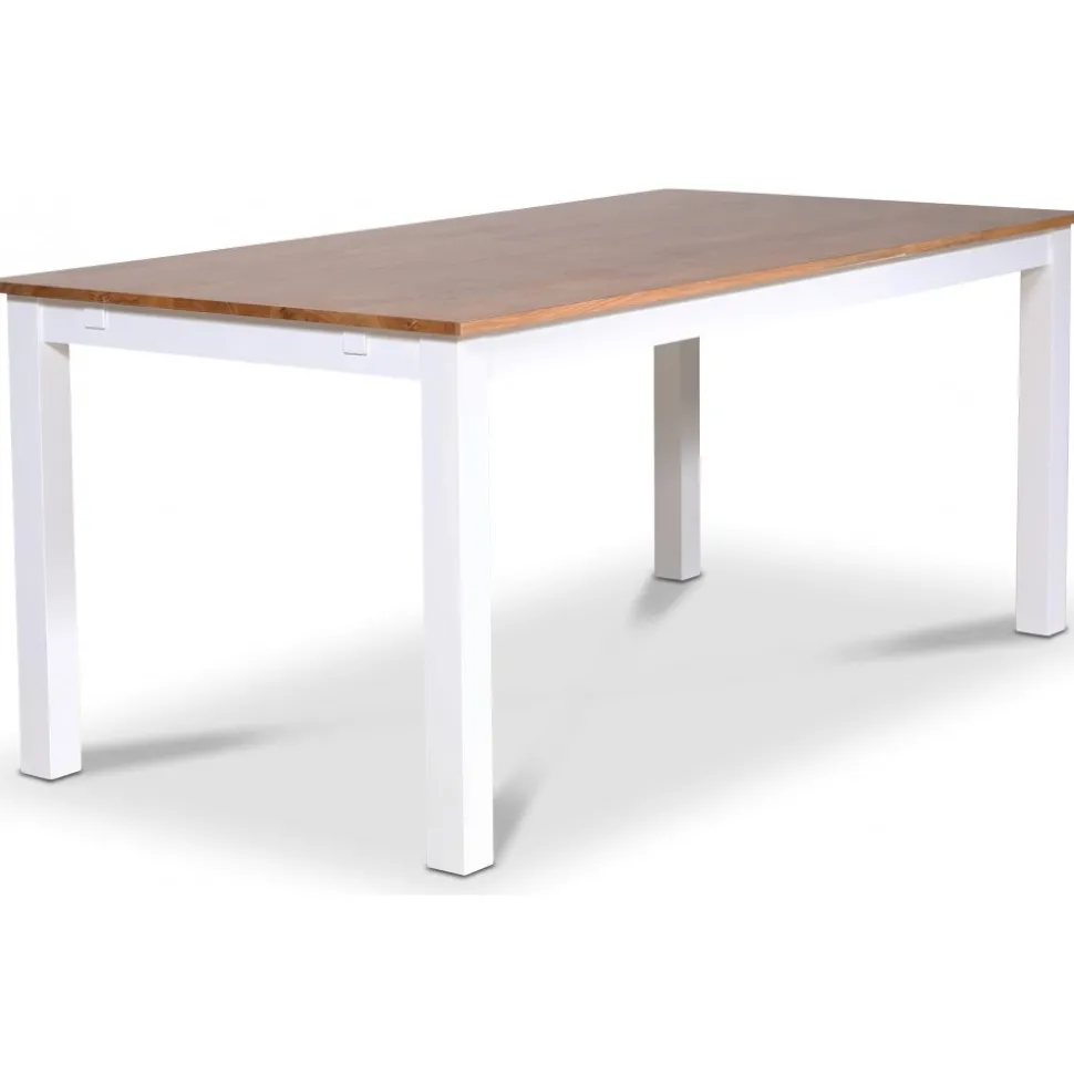 Dalsland matgrupp: Matbord i vit / ek med 6 st Tuva stolar i blå sammet