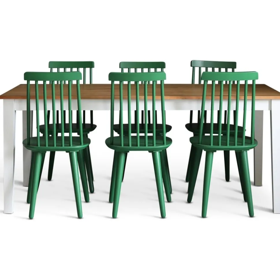 Dalsland matgrupp: Matbord i Ek / vitt med 6 st gröna Pinnstolar + 4.00 x Möbeltassar