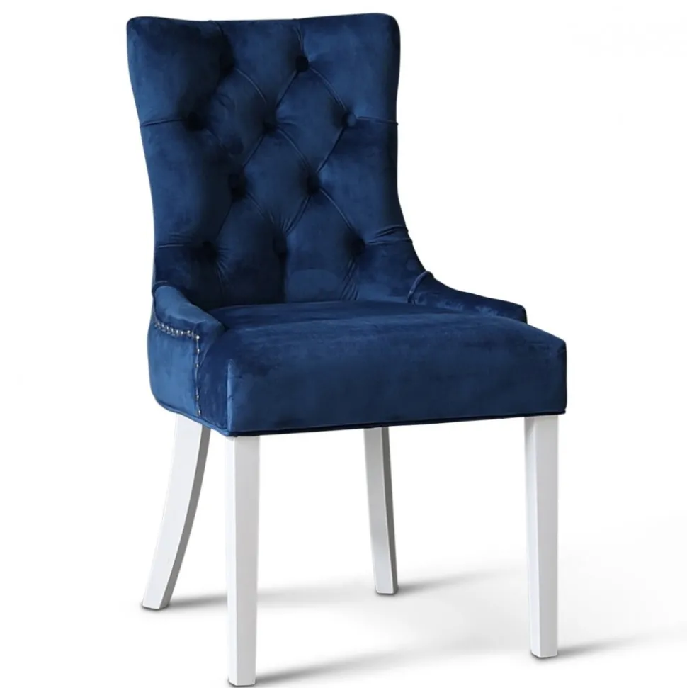 Dalsland matgrupp: Matbord i vit / ek med 6 st Tuva stolar i blå sammet + 4.00 x Möbeltassar