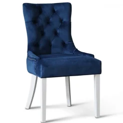 Dalsland matgrupp: Matbord i vit / ek med 6 st Tuva stolar i blå sammet + 6.00 x Stolsdyna