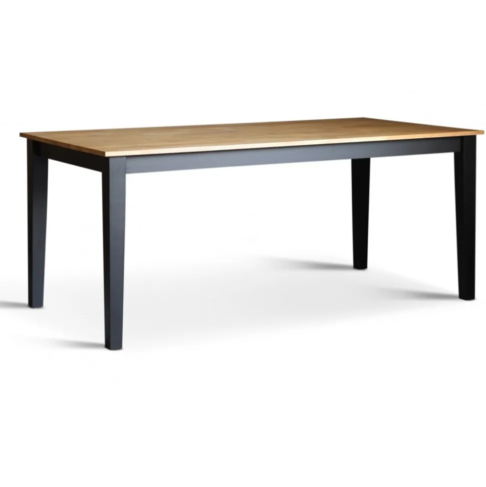 Dalsland matgrupp: Matbord i svart / ek med 6 st duvblå pinnstolar