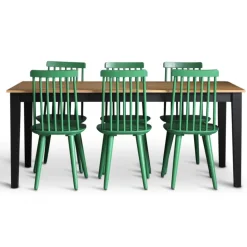 Dalsland matgrupp: Matbord i svart / ek med 6 st gröna pinnstolar