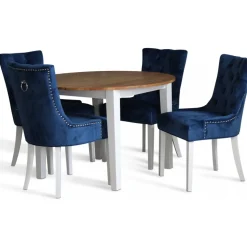 Dalsland matgrupp: Runt bord i Ek / Vit med 4 st Blåa Tuva stolar + 4.00 x Stolsdyna