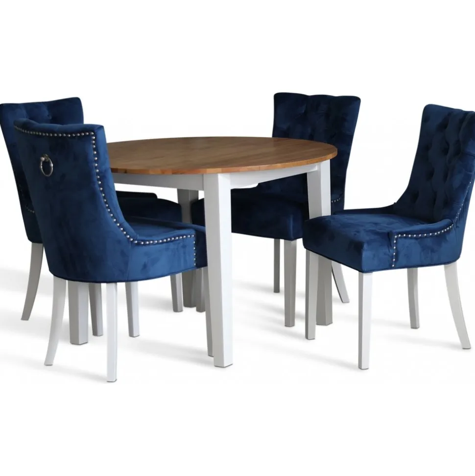 Dalsland matgrupp: Runt bord i Ek / Vit med 4 st Blåa Tuva stolar + 4.00 x Stolsdyna