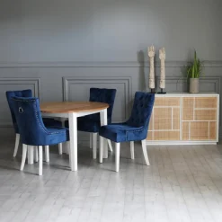 Dalsland matgrupp: Runt bord i Ek / Vit med 4 st Blåa Tuva stolar + 4.00 x Stolsdyna