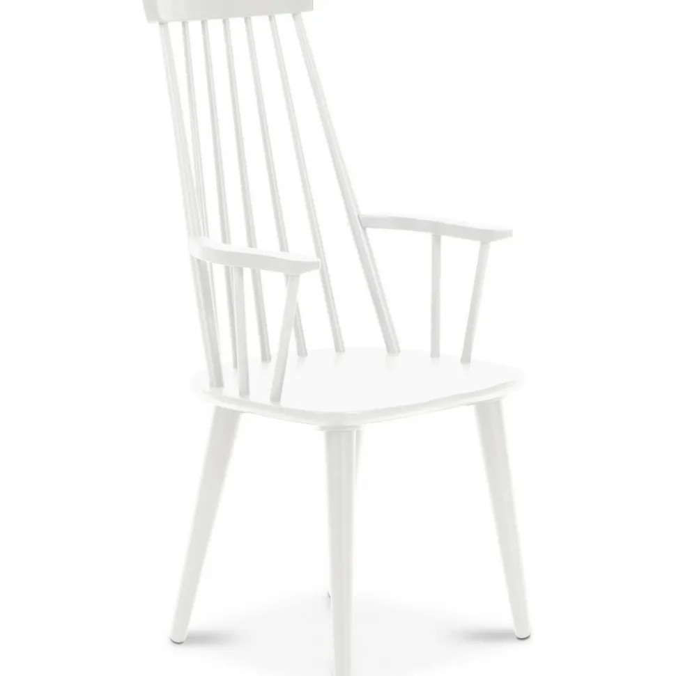 Dalsland vit pinnstol med armstöd och hög rygg