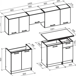 Daria komplett kök 240 cm - Vit/sonoma ek