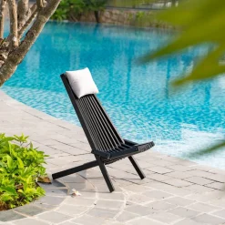 Däckstol svart med nackkudde + Rengöringsmedel för utemöbler