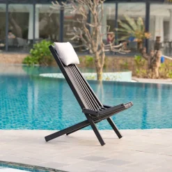 Däckstol svart med nackkudde + Textilskydd för utemöbler