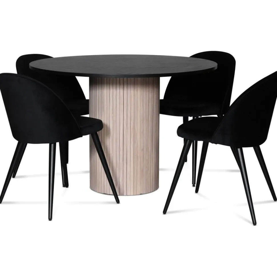 Decibel runt matbord Ø110 cm - Whitewash / Svartbetsad ek