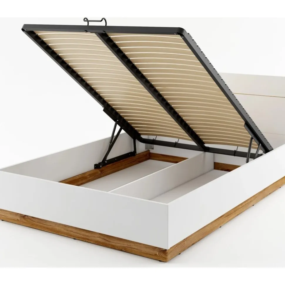 Dentro 140 x 200 cm säng med förvaring - Vit/stirling ek