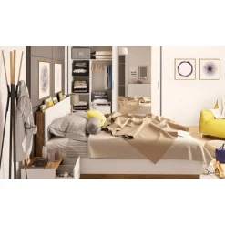 Dentro 140 x 200 cm säng med förvaring - Vit/stirling ek