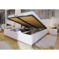 Dentro säng med förvaring 160 x 200 cm - Vit/ek