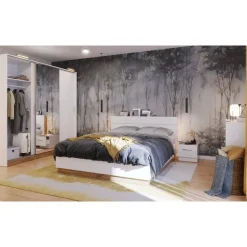 Dentro säng med förvaring 160 x 200 cm - Vit/ek + Möbeltassar