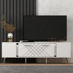 Detas TV-bänk - Vit/silver