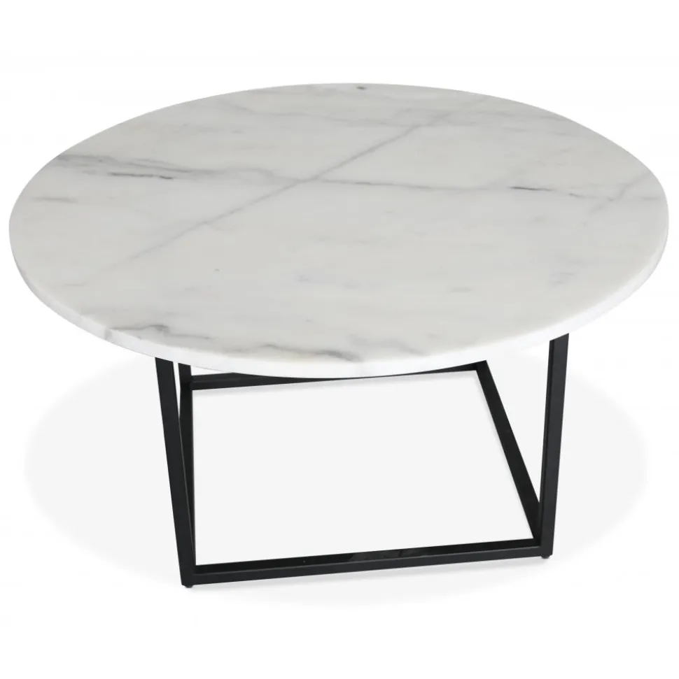 Dexter runt soffbord Ø85 cm - Metall / Vit marmor sten