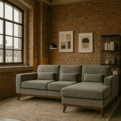 Divansoffa i grått sammet - Copenhagen + Textilrengöring för möbler