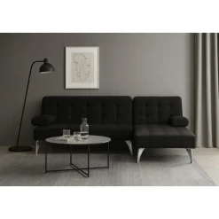 Divansoffa med bäddfunktion svart sammet - Neptun