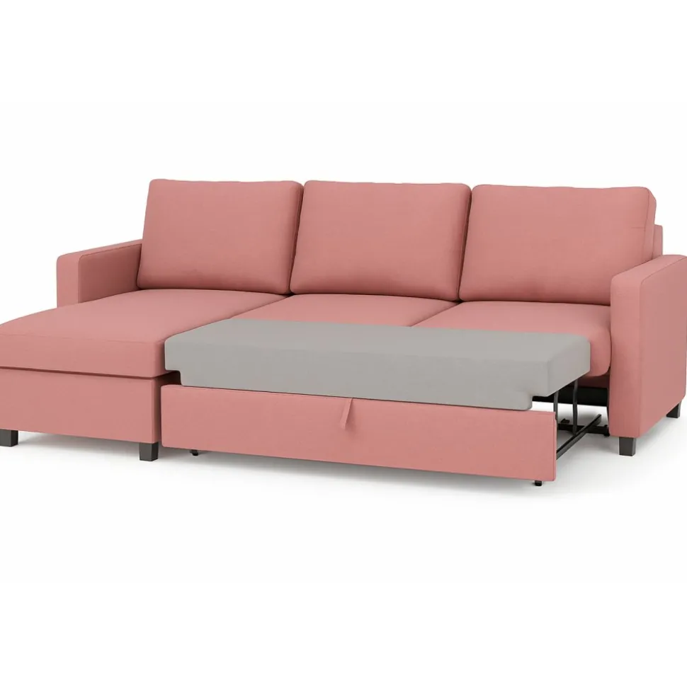 Divansoffa Uppsala bäddfunktion och förvaring 228 cm - Rosa