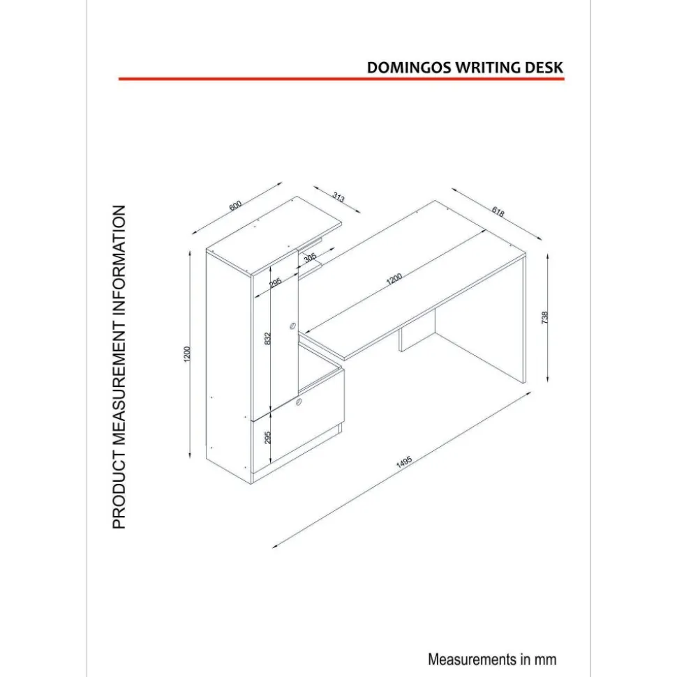 Domingos skrivbord 120x61,8 cm - Vit