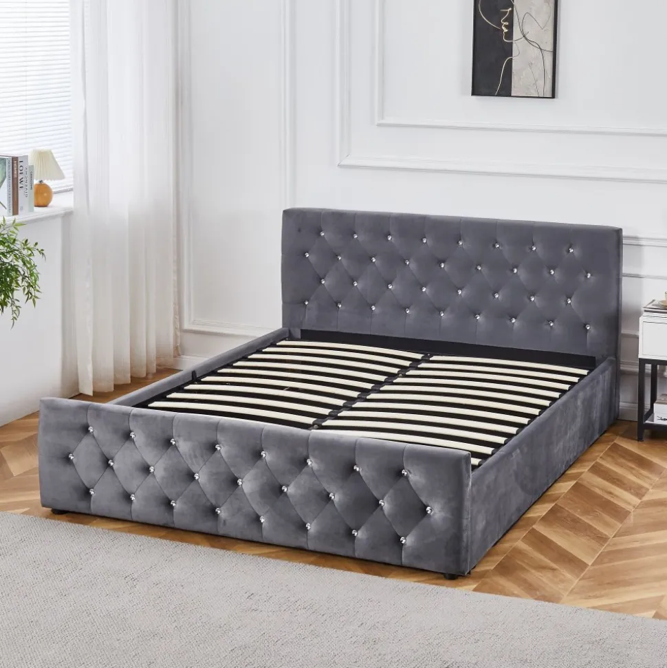 Dubbelsäng grå sammet 180 x 200 cm - Dubai + Textilrengöring för möbler
