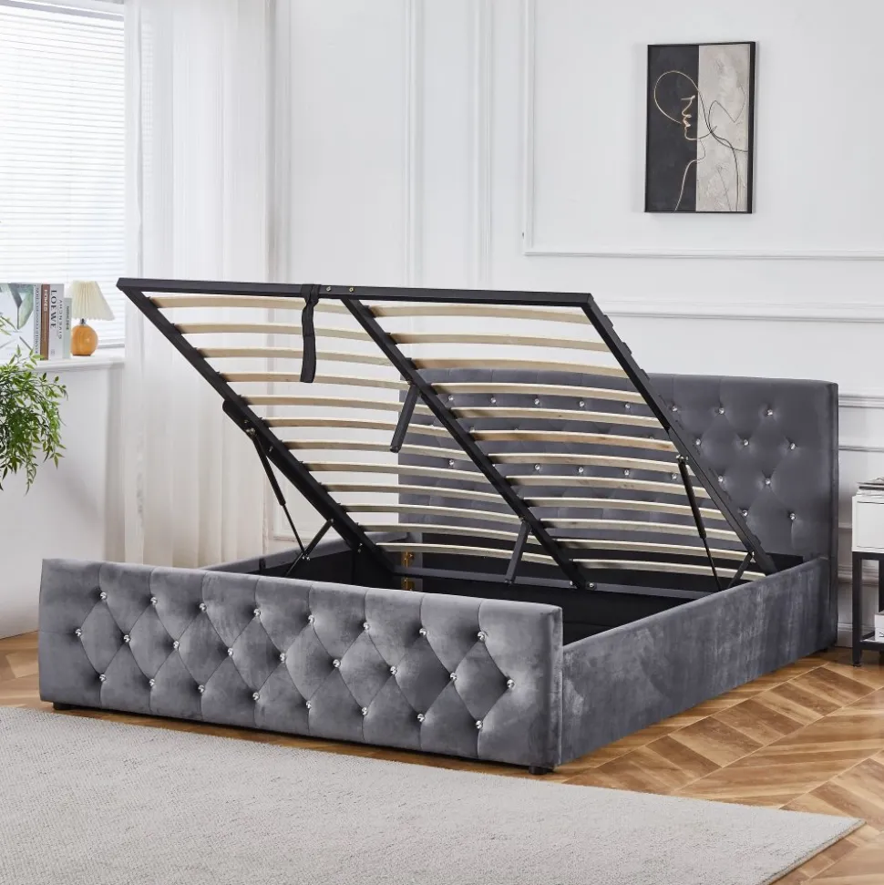 Dubbelsäng grå sammet 180 x 200 cm - Dubai + Textilrengöring för möbler