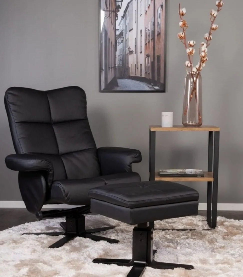 Duva reclinerfåtölj med fotpall i svart PU + Textilrengöring för möbler