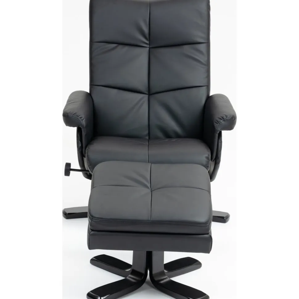 Duva reclinerfåtölj med fotpall i svart PU + Textilrengöring för möbler