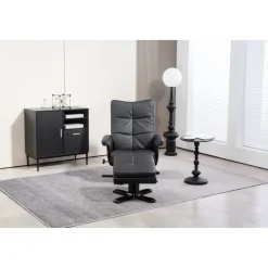 Duva reclinerfåtölj med fotpall i svart PU + Textilrengöring för möbler
