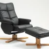 Duva reclinerfåtölj med fotpall i svart PU med bruna ben + Textilrengöring för möbler