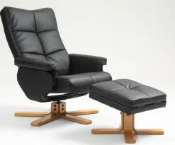 Duva reclinerfåtölj med fotpall i svart PU med bruna ben + Textilrengöring för möbler