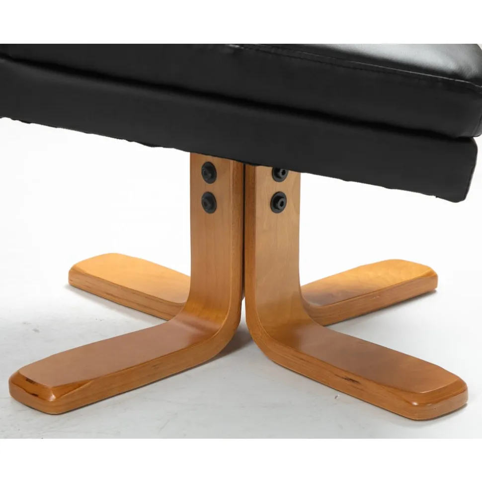 Duva reclinerfåtölj med fotpall i svart PU med bruna ben + Textilrengöring för möbler