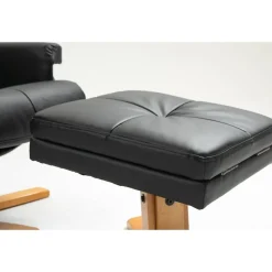 Duva reclinerfåtölj med fotpall i svart PU med bruna ben + Textilrengöring för möbler