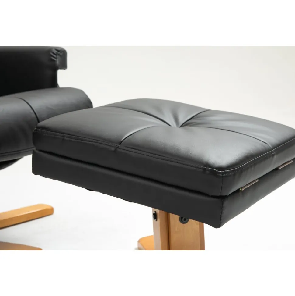 Duva reclinerfåtölj med fotpall i svart PU med bruna ben + Textilrengöring för möbler