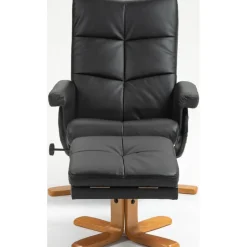 Duva reclinerfåtölj med fotpall i svart PU med bruna ben + Möbeltassar