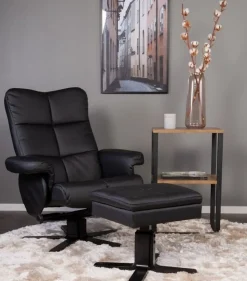 Duva reclinerfåtölj med fotpall i svart PU + Fläckborttagare för möbler